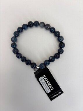 Express Mens Blue Natural Stone Stretch Bracelet Silver Tone Accents NEW